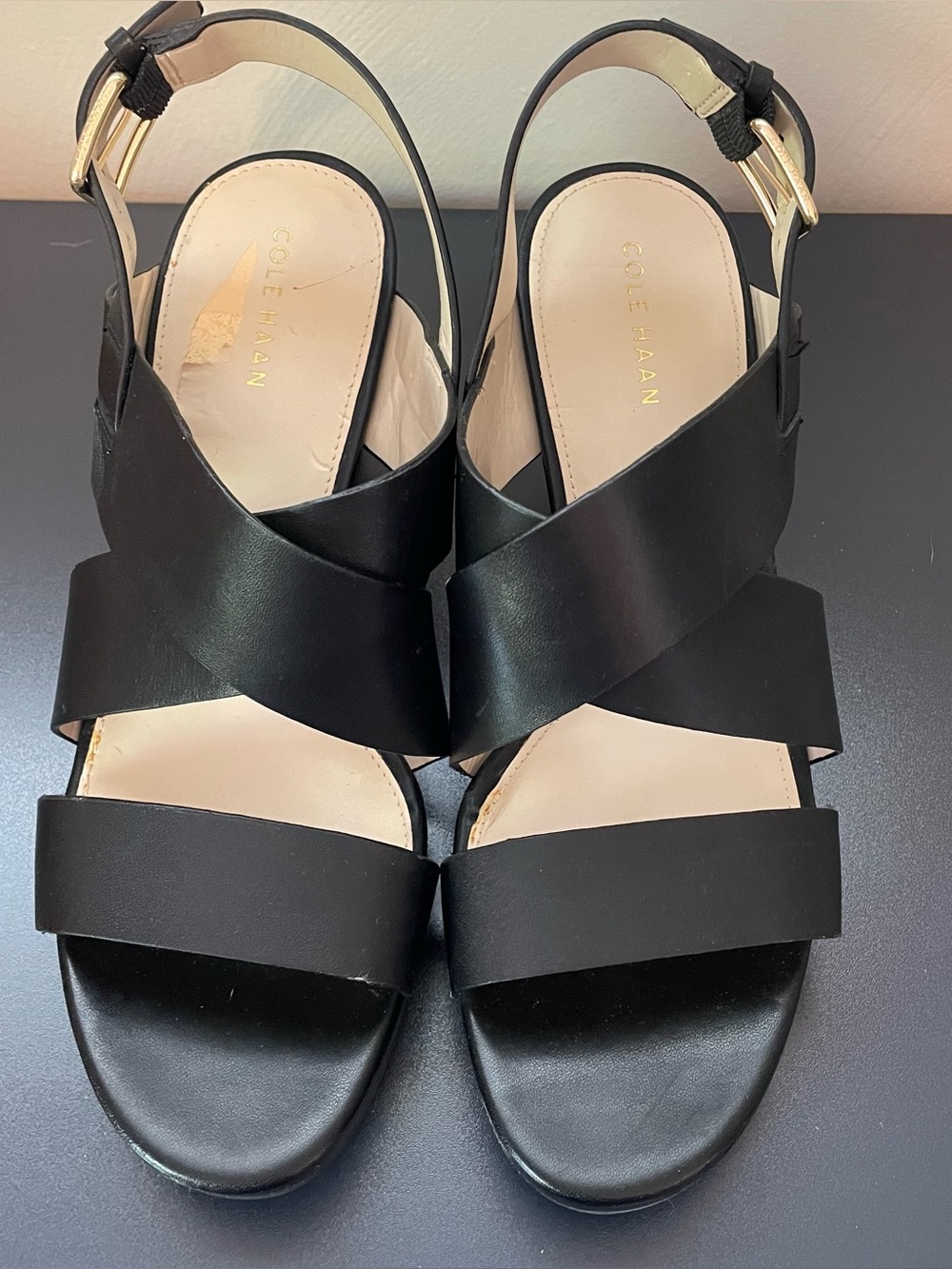 Cole Haan Black Wedge Sandals Size 8